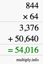 How to calculate 844 times 64 using long multiplication
