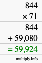 How to calculate 844 times 71 using long multiplication
