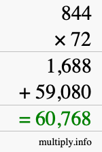 How to calculate 844 times 72 using long multiplication How to calculate 844 times 72 using long multiplication