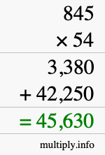 How to calculate 845 times 54 using long multiplication