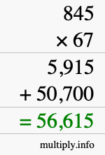 How to calculate 845 times 67 using long multiplication