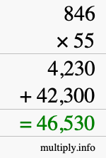 How to calculate 846 times 55 using long multiplication