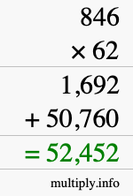 How to calculate 846 times 62 using long multiplication