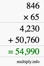 How to calculate 846 times 65 using long multiplication
