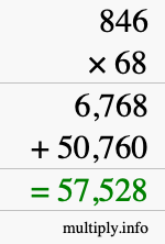 How to calculate 846 times 68 using long multiplication