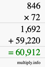How to calculate 846 times 72 using long multiplication