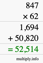 How to calculate 847 times 62 using long multiplication