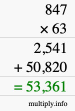 How to calculate 847 times 63 using long multiplication