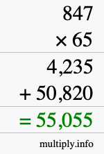 How to calculate 847 times 65 using long multiplication