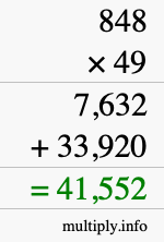 How to calculate 848 times 49 using long multiplication