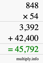 How to calculate 848 times 54 using long multiplication