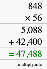 How to calculate 848 times 56 using long multiplication