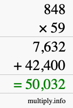 How to calculate 848 times 59 using long multiplication