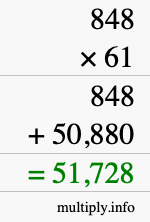 How to calculate 848 times 61 using long multiplication