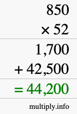 How to calculate 850 times 52 using long multiplication How to calculate 850 times 52 using long multiplication