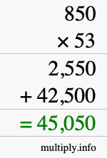 How to calculate 850 times 53 using long multiplication How to calculate 850 times 53 using long multiplication
