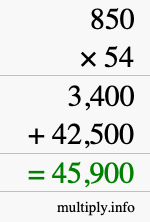 How to calculate 850 times 54 using long multiplication