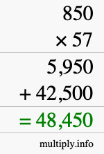 How to calculate 850 times 57 using long multiplication How to calculate 850 times 57 using long multiplication
