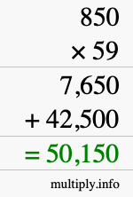 How to calculate 850 times 59 using long multiplication