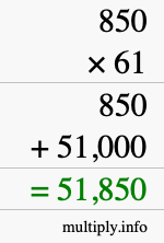 How to calculate 850 times 61 using long multiplication
