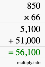 How to calculate 850 times 66 using long multiplication How to calculate 850 times 66 using long multiplication