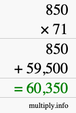 How to calculate 850 times 71 using long multiplication