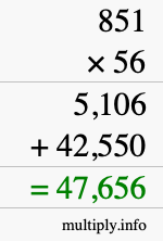 How to calculate 851 times 56 using long multiplication