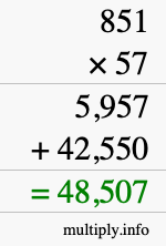 How to calculate 851 times 57 using long multiplication
