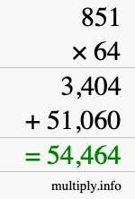 How to calculate 851 times 64 using long multiplication