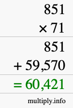 How to calculate 851 times 71 using long multiplication