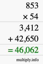 How to calculate 853 times 54 using long multiplication