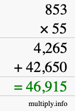 How to calculate 853 times 55 using long multiplication