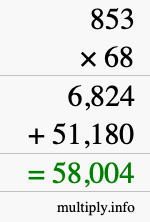 How to calculate 853 times 68 using long multiplication