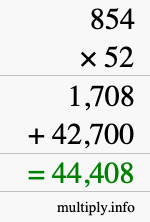 How to calculate 854 times 52 using long multiplication