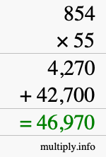 How to calculate 854 times 55 using long multiplication