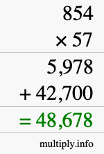 How to calculate 854 times 57 using long multiplication