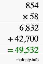How to calculate 854 times 58 using long multiplication