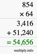 How to calculate 854 times 64 using long multiplication