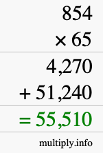 How to calculate 854 times 65 using long multiplication