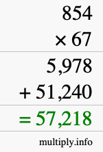 How to calculate 854 times 67 using long multiplication