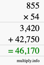 How to calculate 855 times 54 using long multiplication