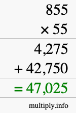How to calculate 855 times 55 using long multiplication