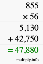 How to calculate 855 times 56 using long multiplication