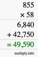 How to calculate 855 times 58 using long multiplication