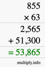 How to calculate 855 times 63 using long multiplication