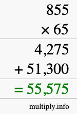 How to calculate 855 times 65 using long multiplication