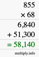 How to calculate 855 times 68 using long multiplication