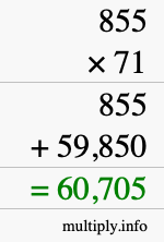 How to calculate 855 times 71 using long multiplication
