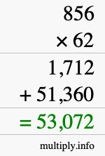 How to calculate 856 times 62 using long multiplication