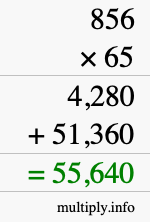 How to calculate 856 times 65 using long multiplication